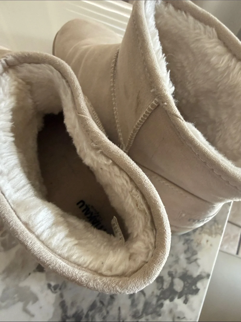 Women's Cream Suede Short Winter Boots with Plush Lining